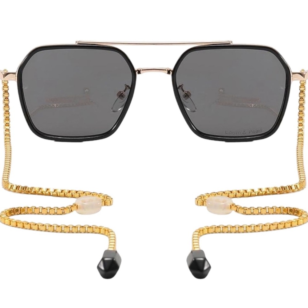 NWT Loom&Pearl Black Gold Chain Armless Glasses